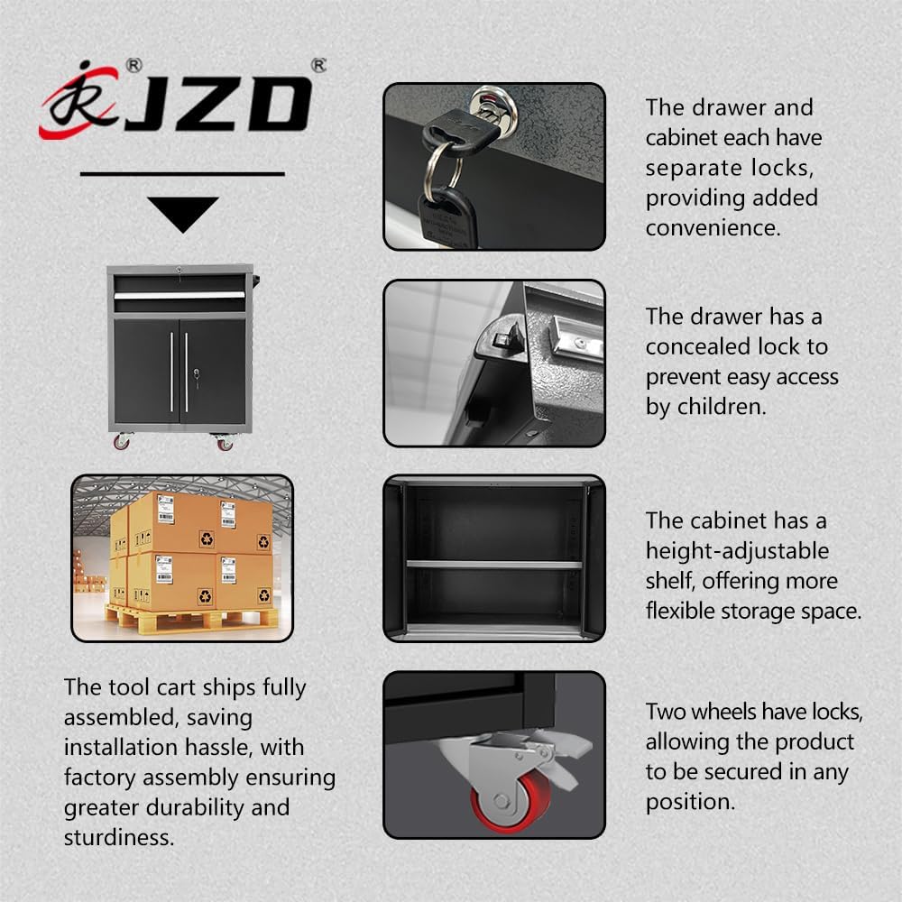 JZD Garage Tool Storage Cabinet System, Included Pegboard Back Panel, No Wall Mounting Needed, for Machine Shop Production Area