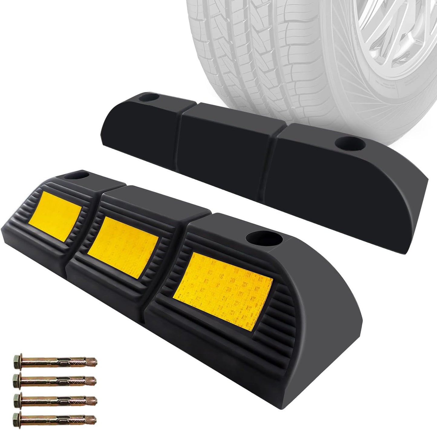 Parking Stopper for Garage Floor, Heavy Duty Rubber Car Wheel Curb Stoppers Bumpers Block for Your Vehicle, Parking Aid Gadgets Tire Stops for Home Garage Wall, Parking Lot & Driveway 2 Pcs