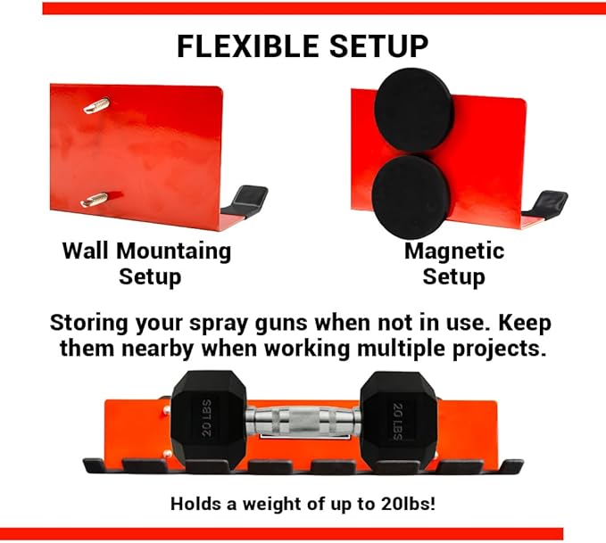 LAUCO Multiple Paint Spray Gun Holder, Paint Gun Holder - Holds 7 Guns Without Cups or 4 Guns with Cups, Stable and Scratch-Free Design (2 Pack) [87209]