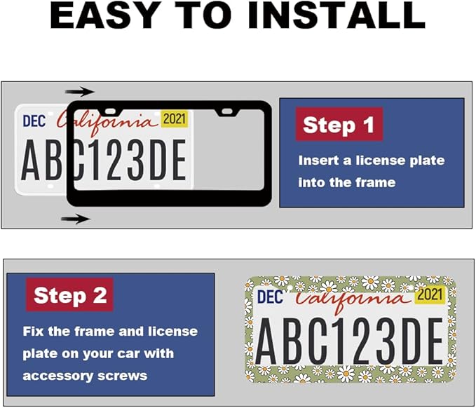 2pcs Retro Daisy Flowers Floral License Plate Frame for Women,Lime Green Vintage Plant car Decorative tag Frames Girly,Cute Green Floral License Plate Cover Holder for Vehicle with car Keychain tag