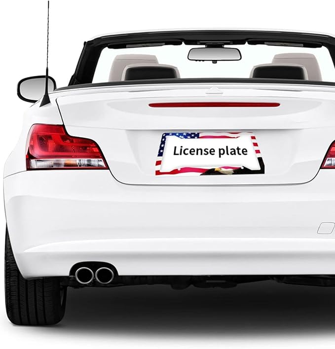 American Flag Eagle License Plate Frames Covers Holders US American Waving Flag Eagle Car Tags Frames Holders Stainless Aluminum 2 Pack 4 Holes Decorative 2 Pcs Set for Men Vehicle