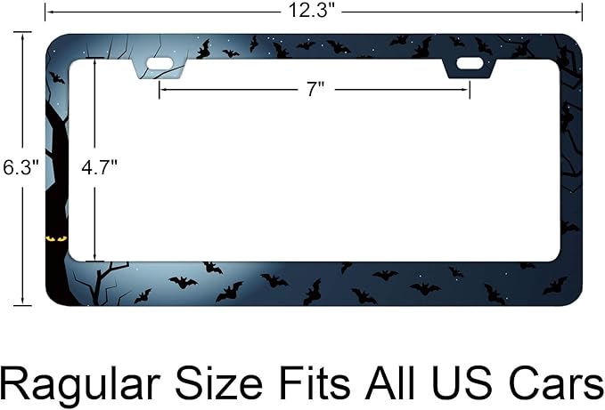 Halloween Scary Night Full Moon Bats License Plate Frames, Rust-Proof Stainless Steel License Plate Cover Fits Standard U.S. Vehicles for Men Women 12.3 X 6.3 Inch License Plate Holder -DATANSEN