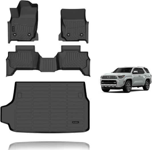 KELCSEECS® Floor Mats & Cargo Liner for 2025 Toyota 4Runner 5 Setas(Not fit Hybrid),All Weather Protection TPE Floor Liners Front& Rear Row Full Set Accessories Black