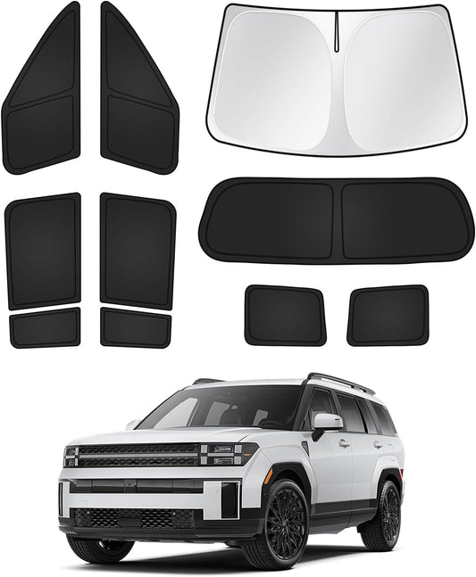 Sunshades for Hyundai Santa Fe 2024 2025 2026 Accessories Windshield Sun Shade Side Rear Window Shade Cover Sun Visor Shield Privacy Protection Keep Vehicle Cool Black 10PCS