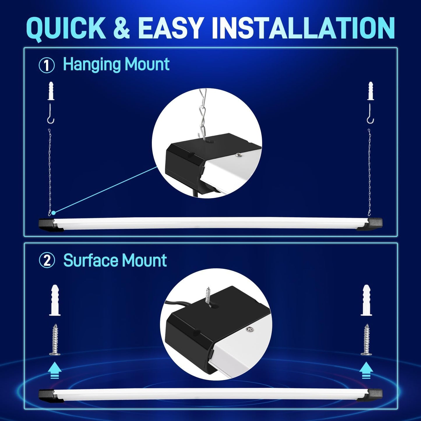 hykolity 4 Pack 4FT Linkable LED Shop Light for Garage, 6500lm, 4FT 60W Utility Light Fixture, 5000K Daylight LED Workbench Bay Lighting with Plug, Hanging or Surface Mount,Black - ETL