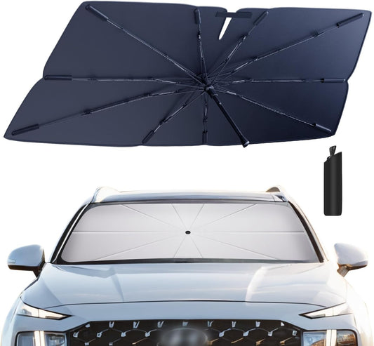 Windshield Sun Shade Umbrella for 2019-2023 Hyundai Santa Fe Accessories: Custom Fit 210T Silver, Foldable Sunshade Front Window Sun Visor, Blocks UV Rays, Keeps Car Cool for SE, SEL, Limited, XRT