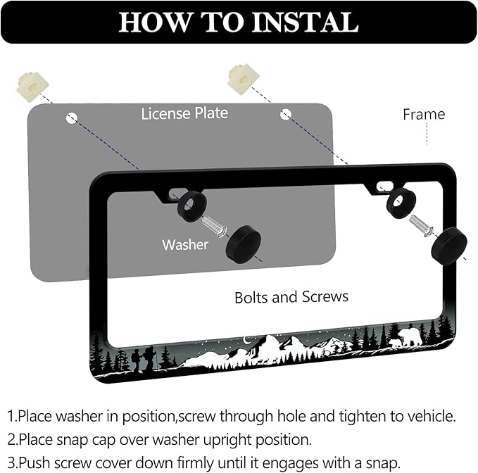 Mountains License Plate Frames - 2 PCS Adventure Awaits Camping Bear Moose Animal Wildlife Aluminum Metal License Plate Frames Holder Covers, Car Decorative Tag Frames for Standard US 12x6 Inch
