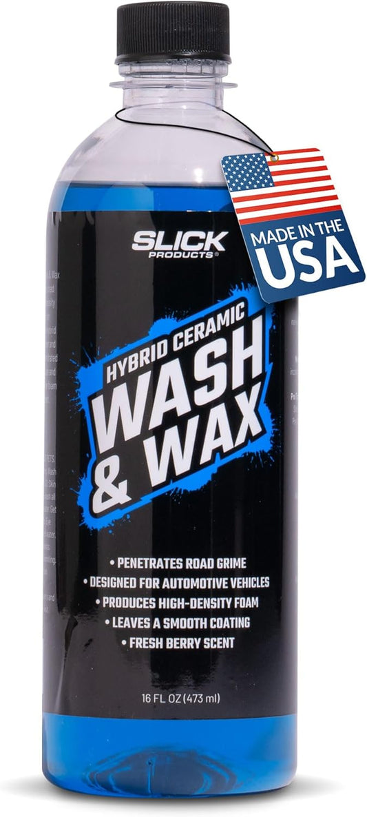 Slick Products Wash & Wax Extra Thick Foaming Cleaning Solution Motorcycle, Truck, Trailer, Boat, Car Wash Soap - Works With Foam Cannon, Foam Gun, Sprayers, Buckets, 16 oz., Tropical Scent