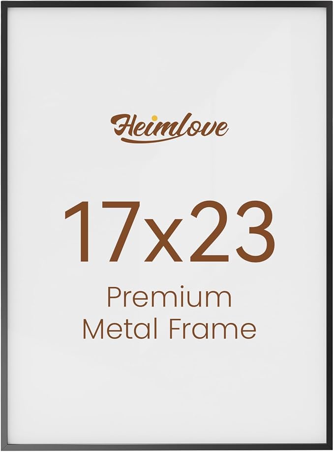 Heimlove 17x23 Metal Picture Frame,Black Aluminum Wall Gallery Poster Puzzles Artwork frames-Real Tempered Glass,Mounting Horizontally or Vertically Decor for Wall-1Pack