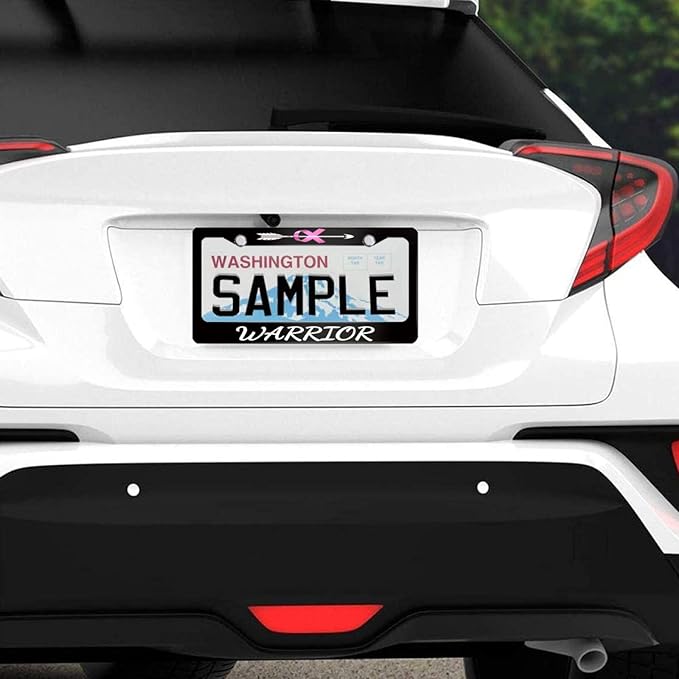 Breast Cancer Awareness Warrior License Plate Frame Pink Ribbon for Car Decorative Parts Stainless Steel License Plate for Standard Us Canada License Plate Holder 12x6 Inch