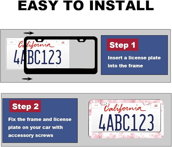 1pcs Pink Cherry Blossom Floral License Plate Frame for Women,Pink Sakura car Decorative tag Frames Girly,Japanese Cherry Blossom License Plate Cover Holder for Vehicle with car Keychain tag