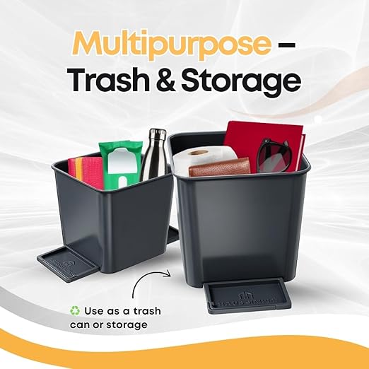 Car Trash Can 2L with Stability Wings & Velcro for Extra Stability ??Magic Strip & Clip for Fabric & Rubber Mats ??Durable Plastic, Easy Pull Trash Bags Included ??Grey