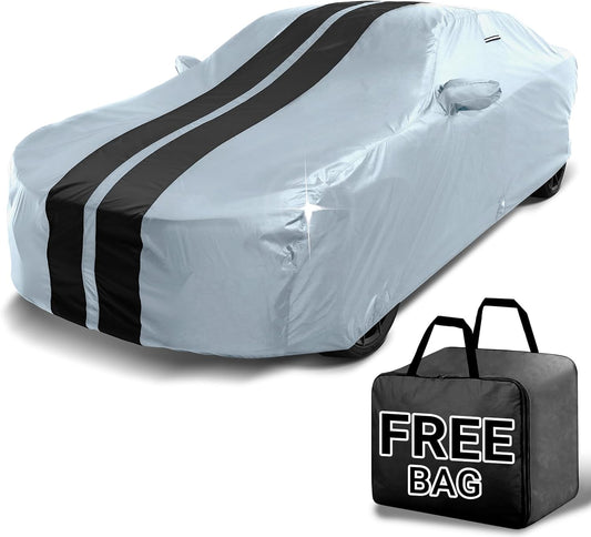 iCarCover Custom Car Cover for Chevy Lumina Coupe (1990-1994) Waterproof All Weather Rain Snow UV Sun Protector Full Exterior Indoor Outdoor Car Cover (Stripe - Gray/Black)