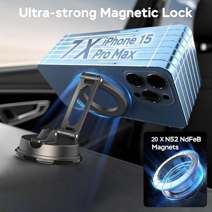 Magnetic Car Dashboard Phone Holder（with Magnetic Phone Lanyard with Ring Holder），Magnetic Dash Phone Holder for Car,One-Hand Operation,360-Degree Adjustable