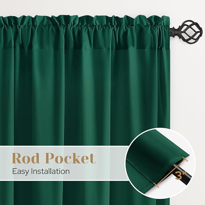 HOMEIDEAS Christmas Non-See-Through Hunter Green Privacy Sheer Curtains, 52 X 63 Inches Long 2 Panels Sheer Curtains Light Filtering Window Drapes for Bedroom Living Room