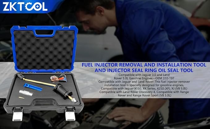 ZKTOOL 310-197 Fuel Injector Removal and Installation Tool,Injector Seal Install Tool, Compatible with Land Rover Jaguar 3.0L 5.0L Gasoline Engines，OEM 310-198 310-199,Includes Fuel Injector Flush
