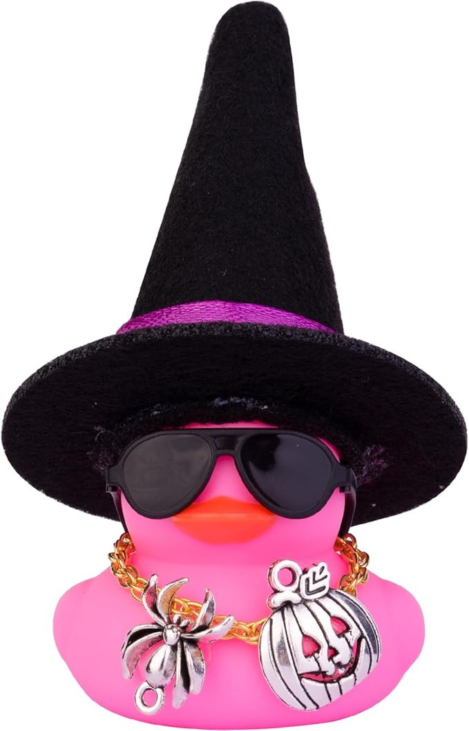 Car Rubber Duck Ornaments Halloween Duck Car Dashboard Decorations with Mini Witch Hat Sunglasses Necklace Halloween Accessories for Halloween Themed Gifts(W17)