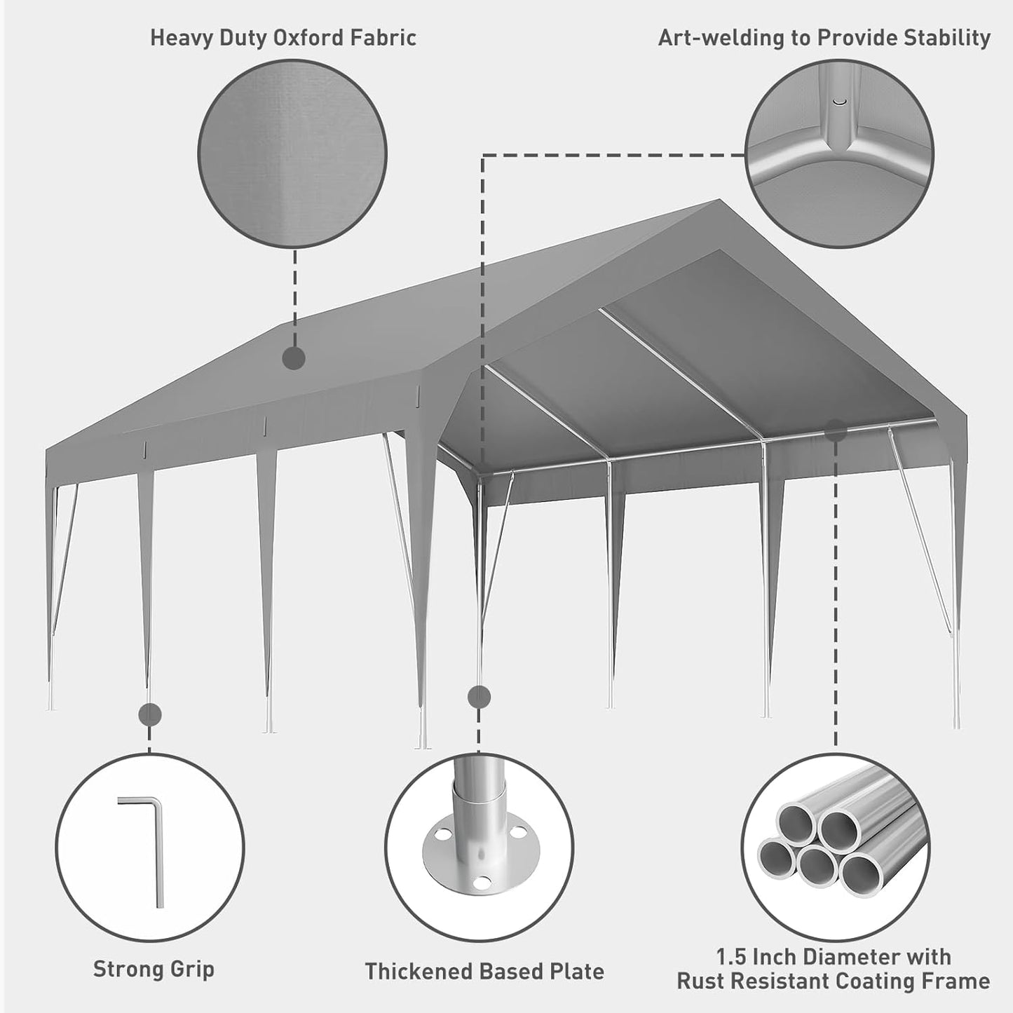 13x20ft Heavy Duty Carport Outdoor Car Canopy UV Resistant Waterproof Party Tent All-Season Portable Garage Gazebo Shelter for Car, Storage Shed (Gray)