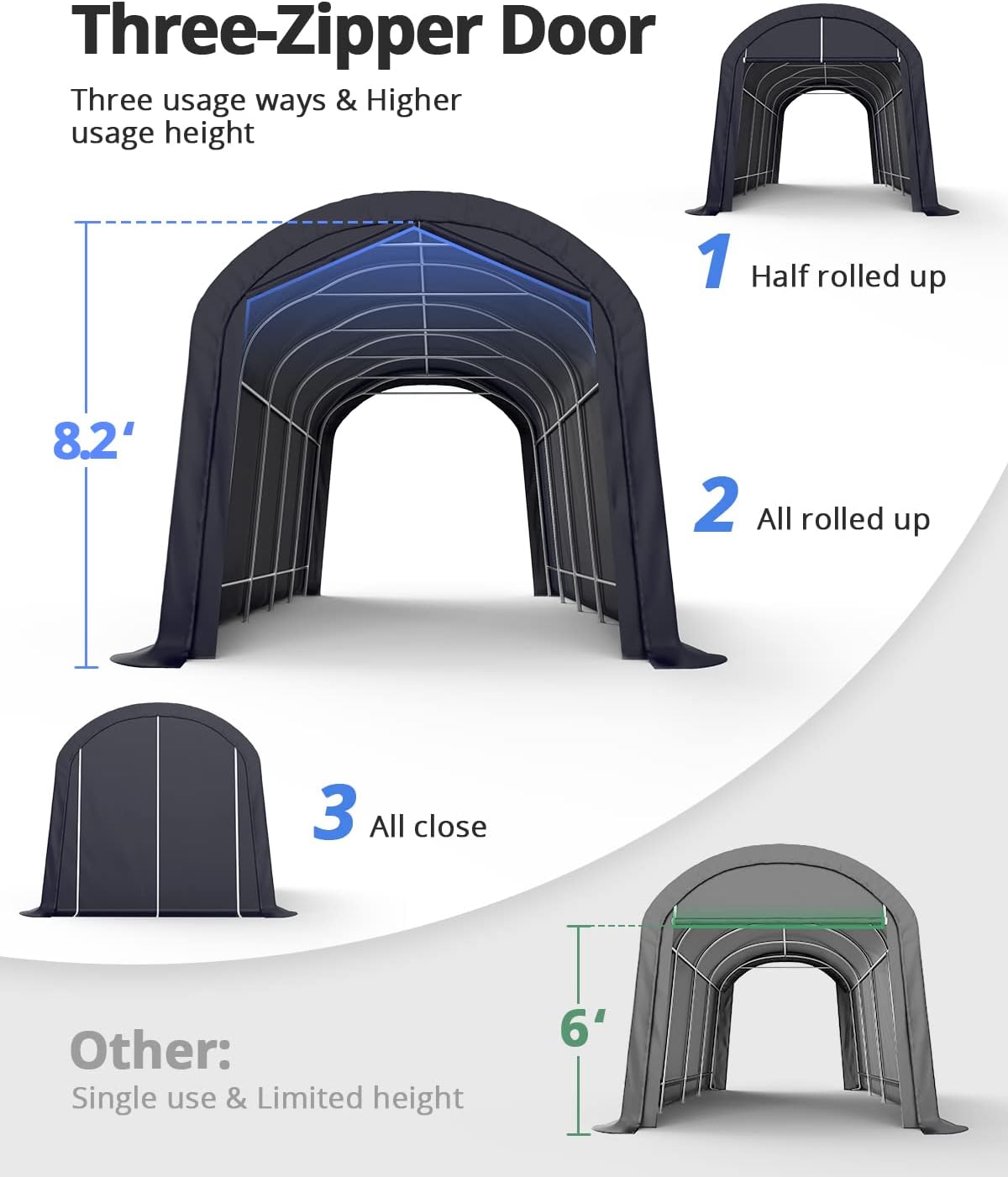 KING BIRD 12' x 20' Oval Pipe Heavy Duty Carport with Roll-up Ventilated Windows for SUV, Full-Size Truck and Boat, Round Style Anti-Snow Car Canopy Outdoor Boat Shelter with Reinforced Ground Bars