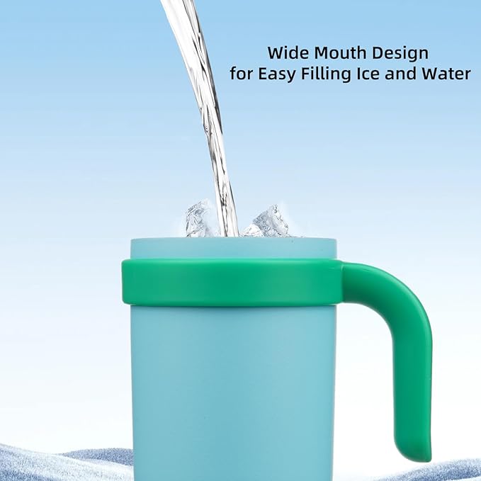BJPKPK 14 OZ Insulated Travel Tumbler with Handle and Straw, Stainless Steel Water Bottle, Double Wall Vacuum Insulated Mug, for Work, Car, Travel, Ice Blue