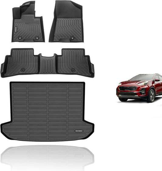 KELCSEECS® Floor Mats & Cargo Liner Fit for 2017-2022 Kia Sportage(Not Hybrid) All Weather Car Mats Floor Liners Trunk Mat Cargo Mat Sportage Floor Mats Trunk Liner(Cargo Tray in Upper Deck Position)