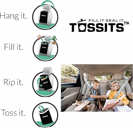 Tossits Recycled Disposable Car Trash Bags ??Leakproof, Smell Proof Hanging Garbage Bags for Car, Truck, SUV, RV & Vehicle ??Blue, 21 Count Disposable Automotive Trash Bags