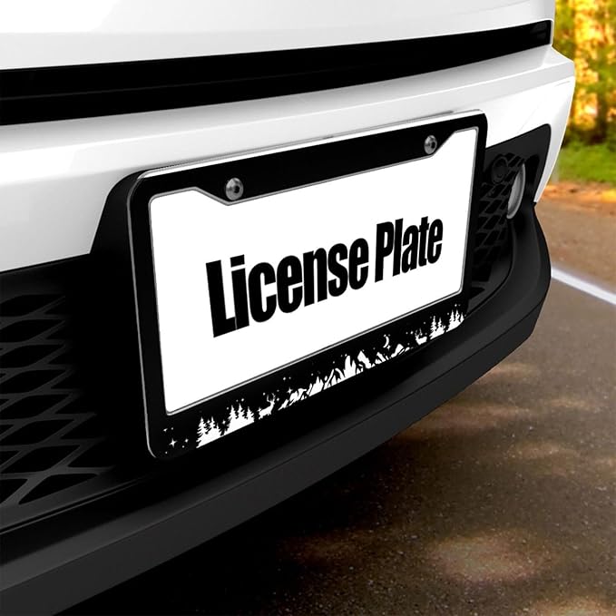 Mountains License Plate Frame - 1 Pack Personalized Aluminum Car License Plate Cover Mountains License Plate Holder Universal US-Canada 2 Hole Auto Car Tag for Women/Men