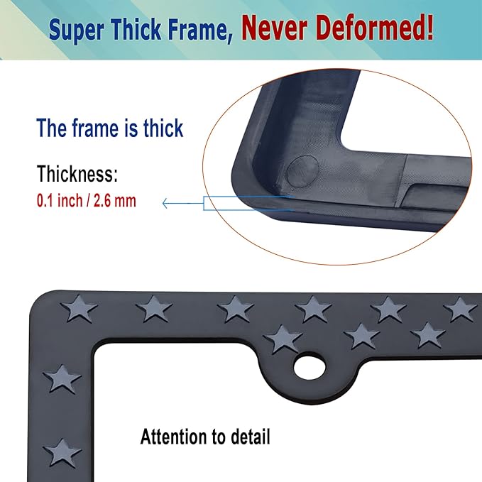 BGGTMO American Flag License Plate Frames- Patriotic USA Stars and Stripes Plastic Car Tag Holder Cover (Gloss on Matte Black) with Screws