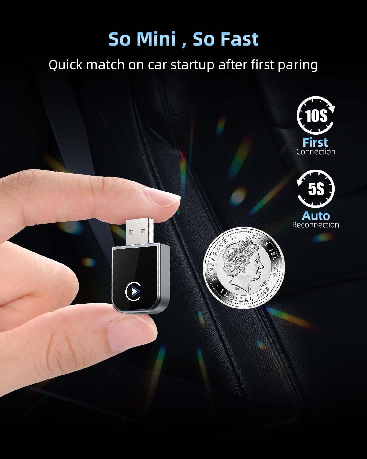 Mini Wireless Carplay Adapter for iPhone - Car Play Wireless Adapter,Plug and Play,Easy Setup Automatic Reconnect,for iPhone iOS and for Cars from 2016