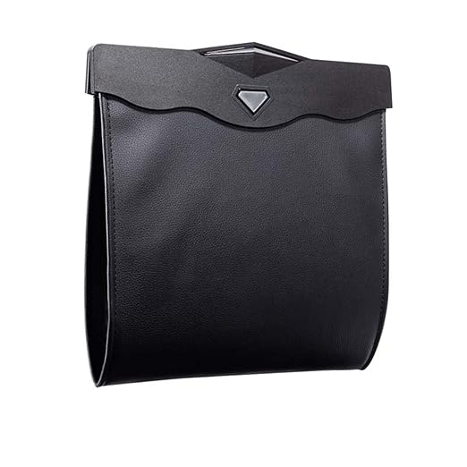 Car Leather Trash Bag Smart LED Waterproof Organizer Storage Garbage Can (Black)