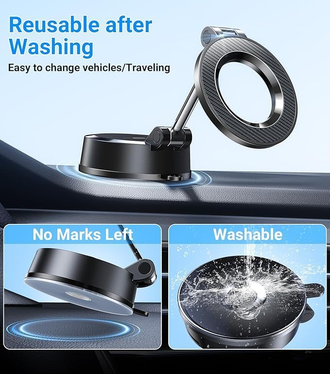 carmount for Magnetic Car Mount for MagSafe, Nano Gel Adhesive car Magnetic Phone Holder Dashboard Phone Holder, Powerful Suction Cup for iPhone 17 Pro Max 16 15 14 13 12
