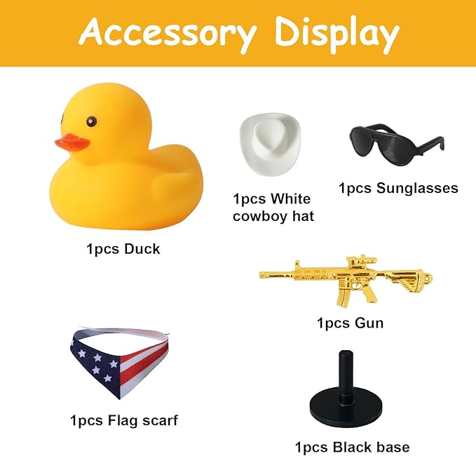 Rubber Duck with Cow-boy Hat, American Flag Scarf, Gun and Sunglasses,Car Dashboard Decoration, Cow-boy Duck for Birthday Party Favors