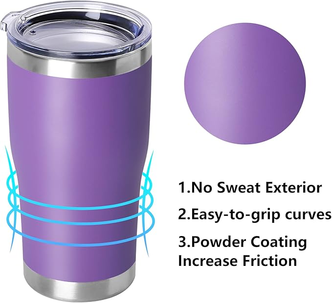 DOMICARE 20oz Tumbler with Lid Stainless Steel Tumblers Bulk, Double Wall Vacuum Insulated Coffee Travel Mug Powder Coated Tumbler, 8 Count (Pack of 1) Purple
