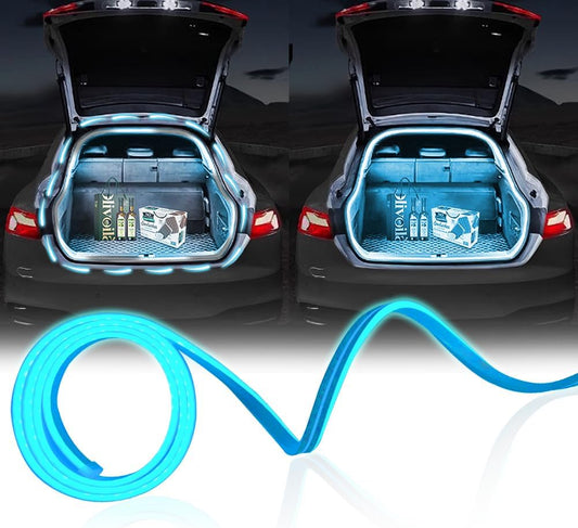 Upgrade Dynamic Flowing Car LED Trunk Light Strip, 79Inch Universal Flexible Cutting Silicone Waterproof Neon Lights Strip, 12V Interior Ambient Lighting for Cars SUVs(Ice Blue)