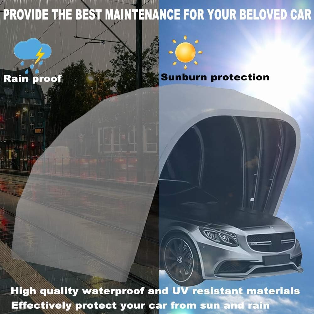 Heavy Duty Stainless Steel Carport, Retractable Car Awning, Semi-Automatic Mobile Folding Garage for Outdoor,Lockable,Durable Shelter,Grey (L5.9 * W2.7 * H2.45m)