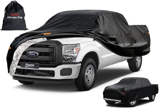 Kayme Truck Cover Custom Fit Ford F-250(1999-2025) Crew Cab/Super Cab Short Bed. Full Exterior Heavy Duty Outdoor Pickup Truck Car Cover Waterproof All Weather.Car Tarp for Wind Sun Dust Protection.