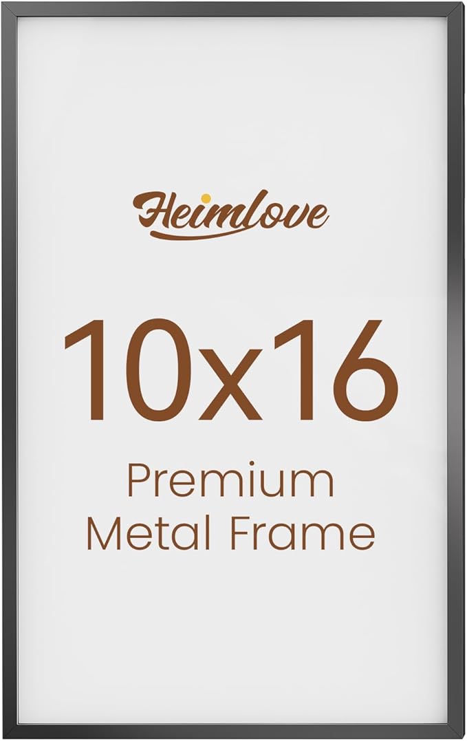 Heimlove 10x16 Metal Picture Frame,Black Aluminum Photo Frames-Real Tempered Glass,Wall Gallery Poster Puzzles Artwork frame Mounting Horizontally or Vertically Decor for Wall-1Pack
