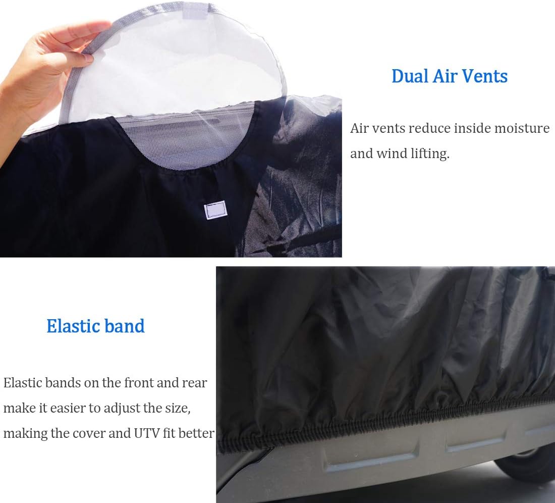 UTV Cover for 2 Seater Black Deluxe Waterproof Oxford Material 114’’x60’’x75’’ Utility Side by Sides Cover (Smaller 2-3 Passenger, Black & Silver)