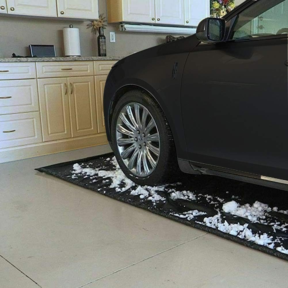 Garage Car Floor Mat Containment Garage Mat for Oil, Winter Snow, Mud, Rain - 7' 9" x 16', Black