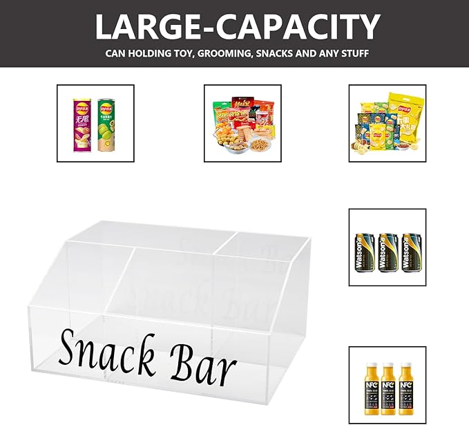 Snack Organizer for Countertop, Acrylic Snack Storage Containers with 4 Compartments - Clear