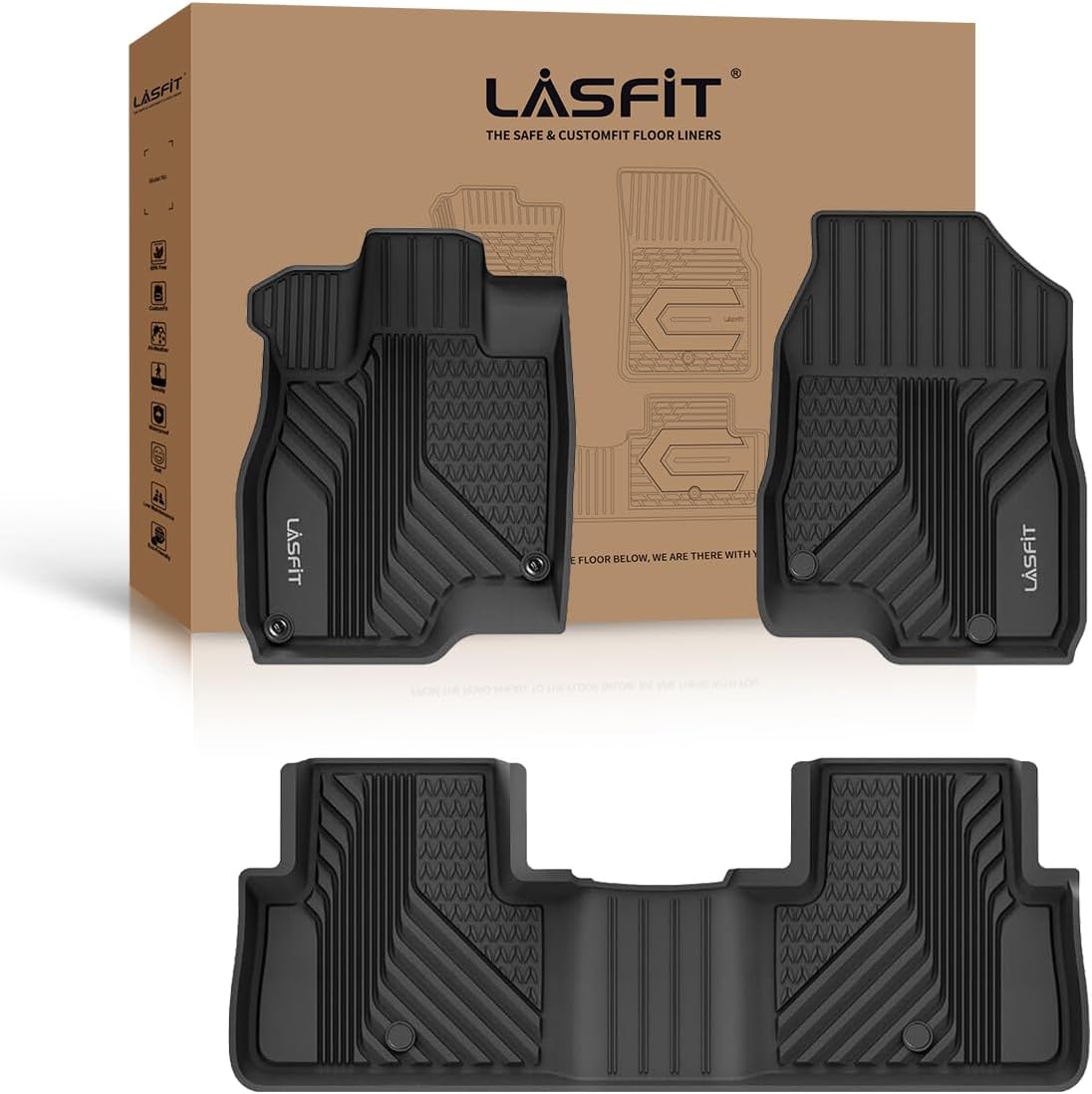 LASFIT Floor Mats for Acura RDX (2019-2025) All Weather Floor Liner TPE Custom Fit 1st & 2nd Row Rubber Car Mats for Acura RDX Automotive Accessories, Black, Tasteless, Durable and Easy to Clean