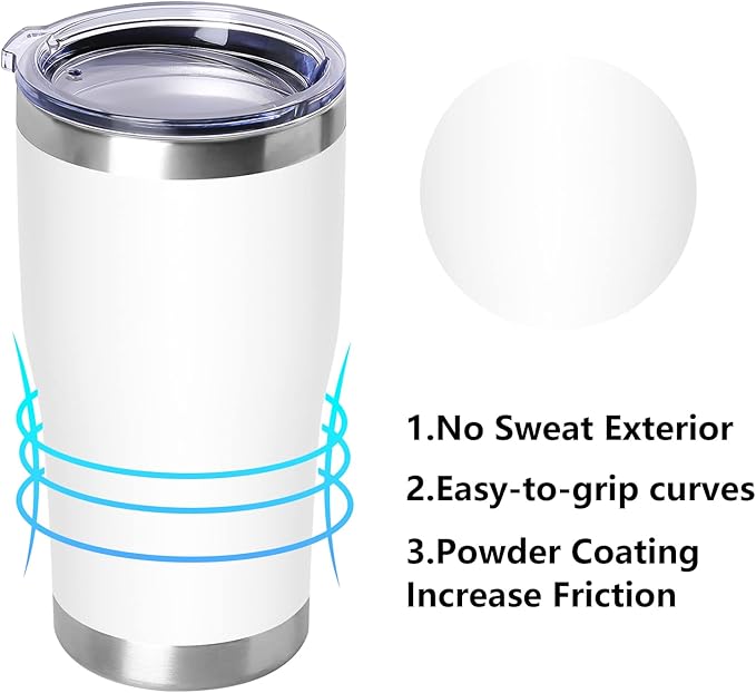 DOMICARE 20oz Tumbler with Lid Stainless Steel Tumblers Bulk, Double Wall Vacuum Insulated Coffee Travel Mug Powder Coated Tumbler, 4 Count (Pack of 1) White