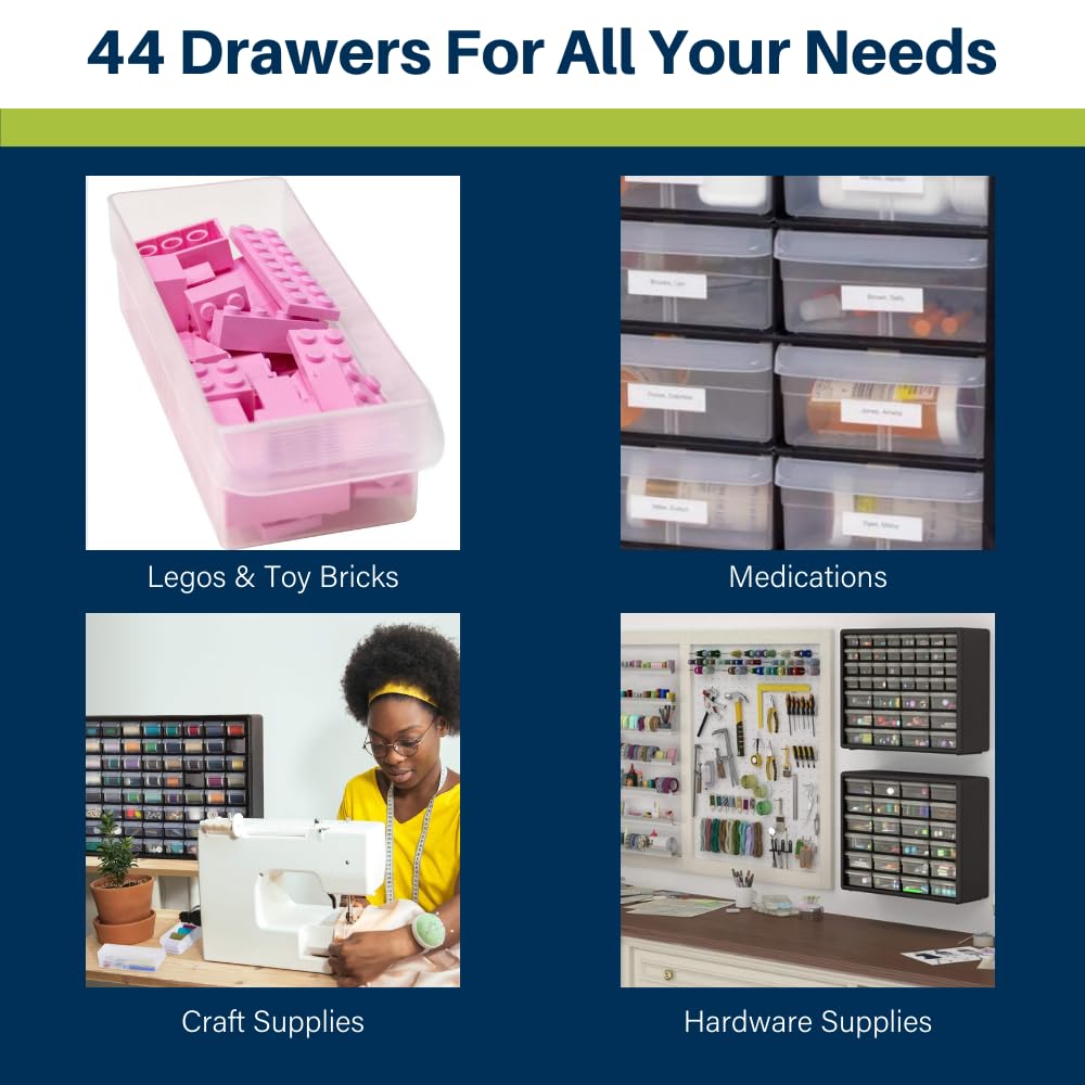 Akro-Mils 44-Drawer Plastic Drawer Storage Cabinet for Garage Organization, Bead Organizer, Building Bricks Storage, Teacher Toolbox, Makeup Organizer, 20-Inch W x 6-Inch D x 16-Inch H, 10144 Red