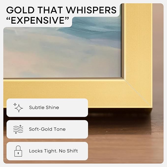 Homeforia 13x19 Picture Frame Gold, High End Metal 13x19 Poster Frames with Mat 11x17 Photo, 13 x 19 Gold Frames Matted to 11 by 17 Print, 19x13 Thin Hanging Frames, Tempered Glass, Wall Kit, Set of 1
