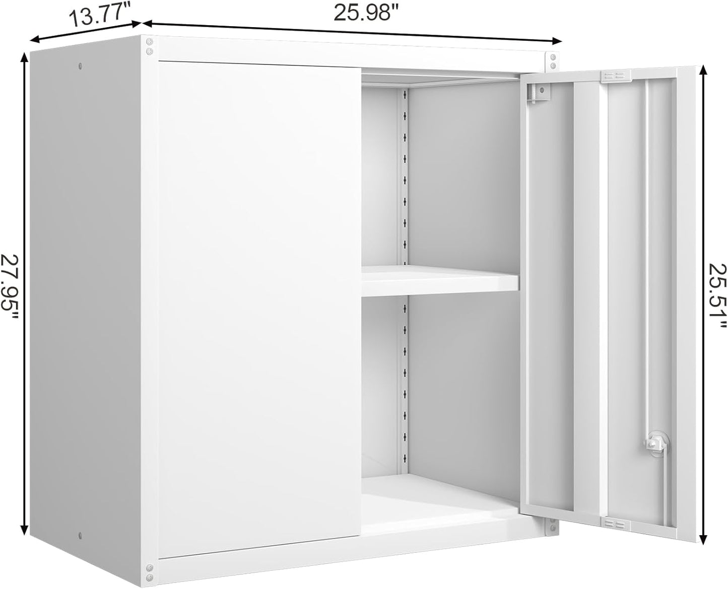 GREATMEET Metal Wall Cabinet, Wall Mounted Storage Cabinet with Lock for Garage Storage, White Floating Cabinet with Doors and Adjustable Shelf for Utility Room