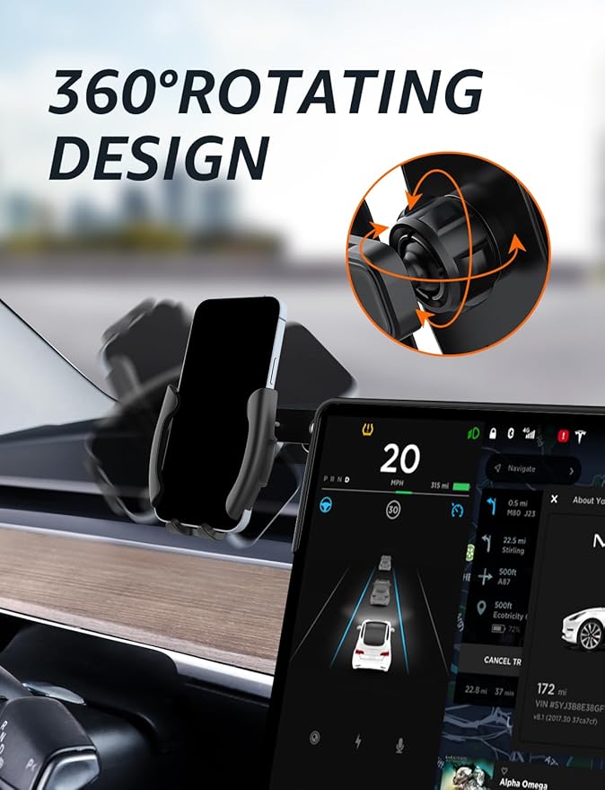 Tesla Phone Mount & Holder for Tesla Model Y (2019-2024) & Model 3 (2018-2023) - Premium Screen Dock Accessory with Dual-Side Clamp, ABS Base + Aircraft Aluminum Arm, Silent Anti-Slip Design