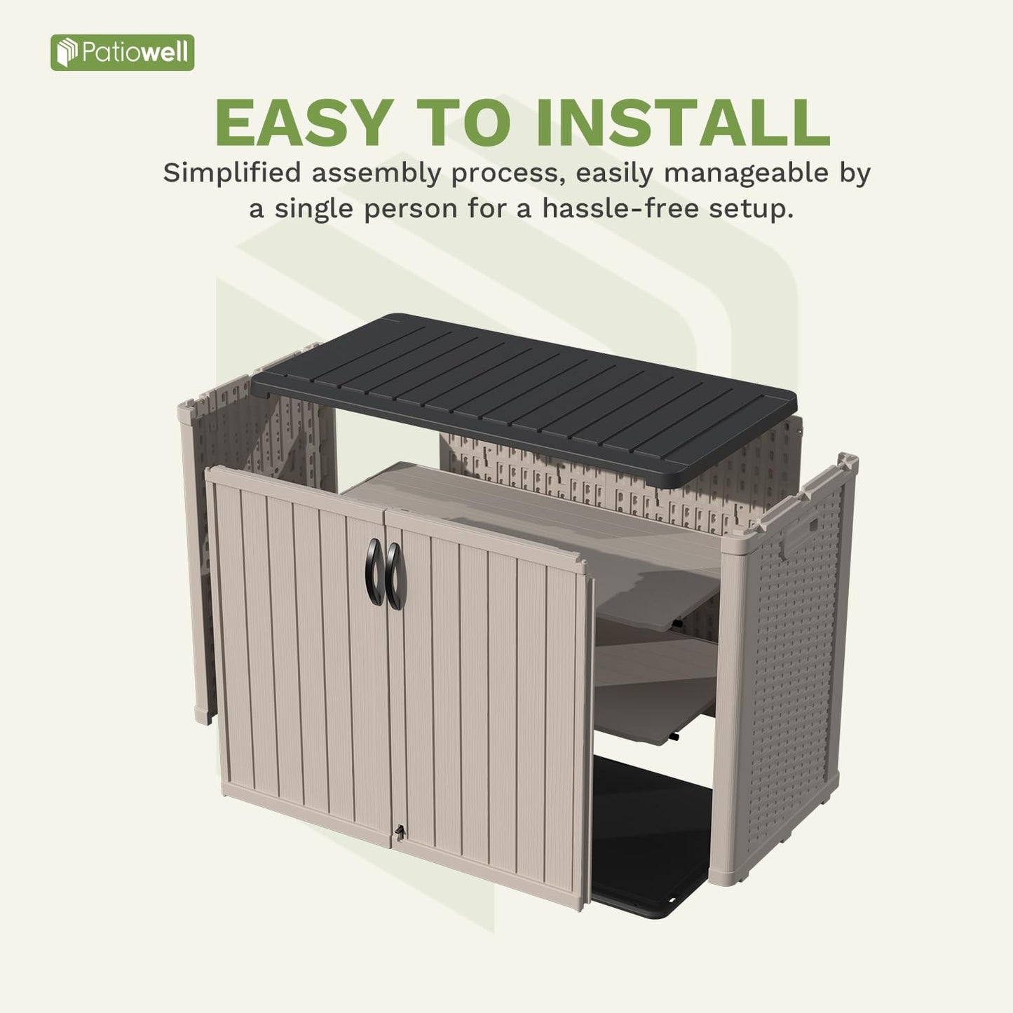 Patiowell 26 cu.ft Plastic Outdoor Storage Shed, Lockable Waterproof Resin Outdoor Storage Cabinet Tool Shed for Garden Tools, Garbage Cans, Pool Supplies, Beige(Not Include Shelves)