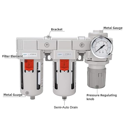 NANPU DFR-03 3/8" NPT Air Drying System - Double Air Filters, Air Pressure Regulator Combo - Semi-Auto Drain, Poly Bowl