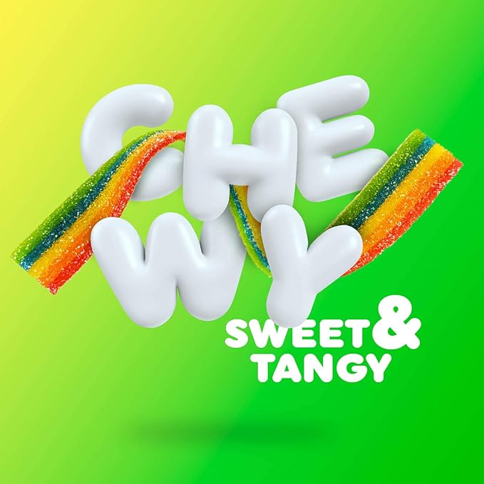 Airheads Xtremes Belts, Halloween Trick or Treat Sweetly Sour Candy, Rainbow Berry, Individually Wrapped Bulk Candy for Adults & Kids, Non-Melting, Party Bag, 2 oz (Pack of 18)