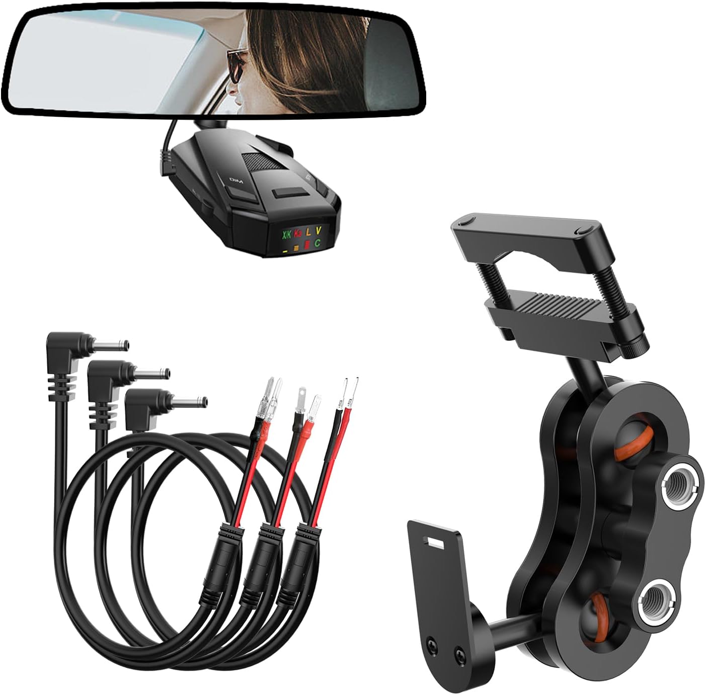 Radar Detector Mount,Rearview Mirror Rod Radar Mounting Bracket+Rearview Mirror Hard Wire Power Cord kit16,with Inline Fuse (for Cobra Radar Detector)